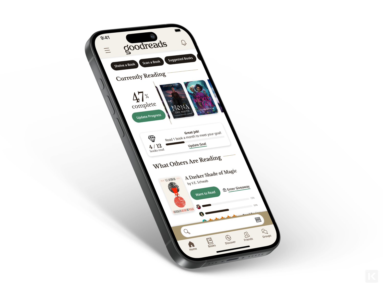 Goodreads Reimagining thumbnail with a shadowed phone mockup