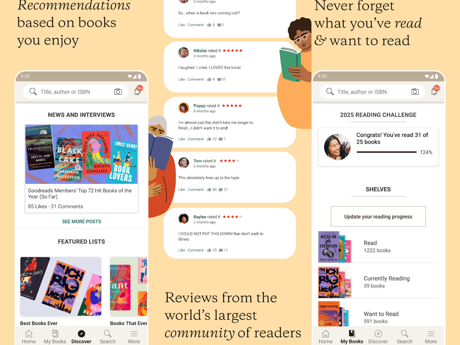Goodreads Reimagining thumbnail with three app screens