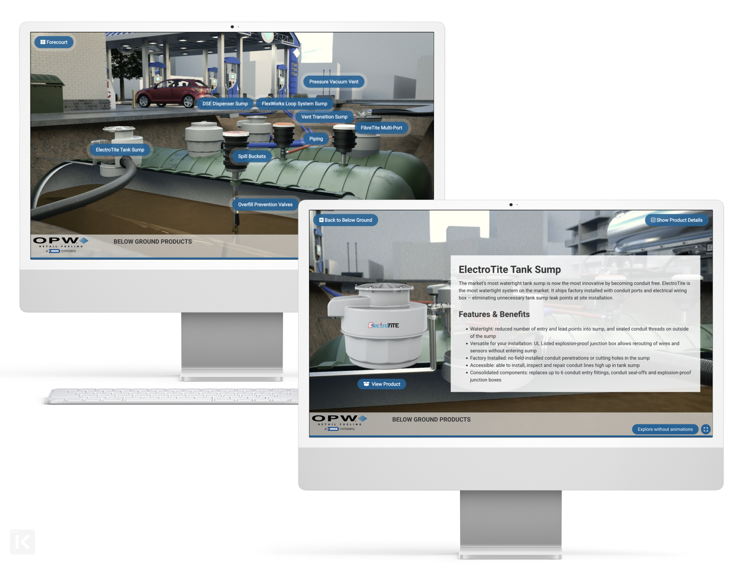 OPW Forecourt Interactive Map thumbnail with two Mac desktop screens